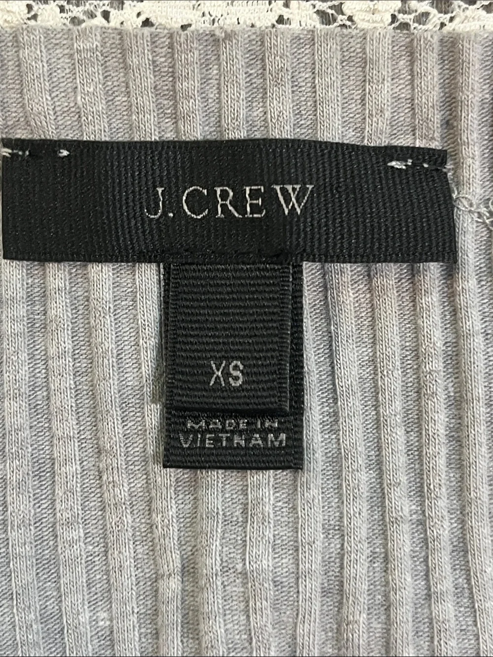 J. Crew Gray Ribbed Lace-Trim Camisole with Cream Lace